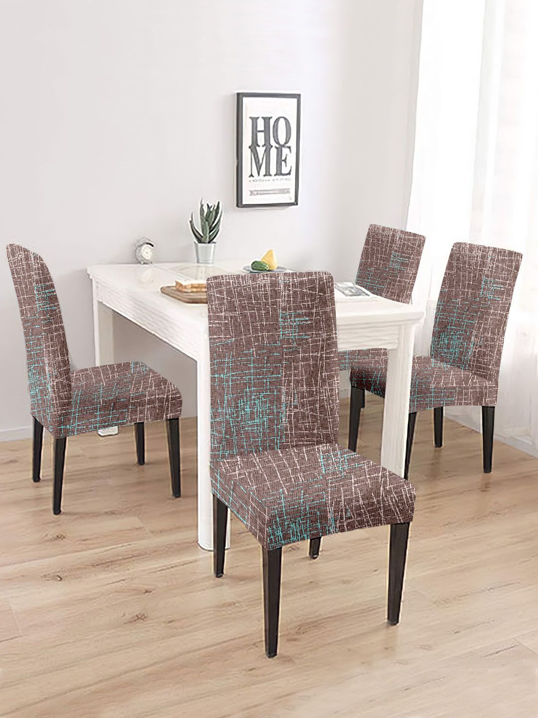 Cortina Brown 6-Pieces Abstract Printed Chair Covers