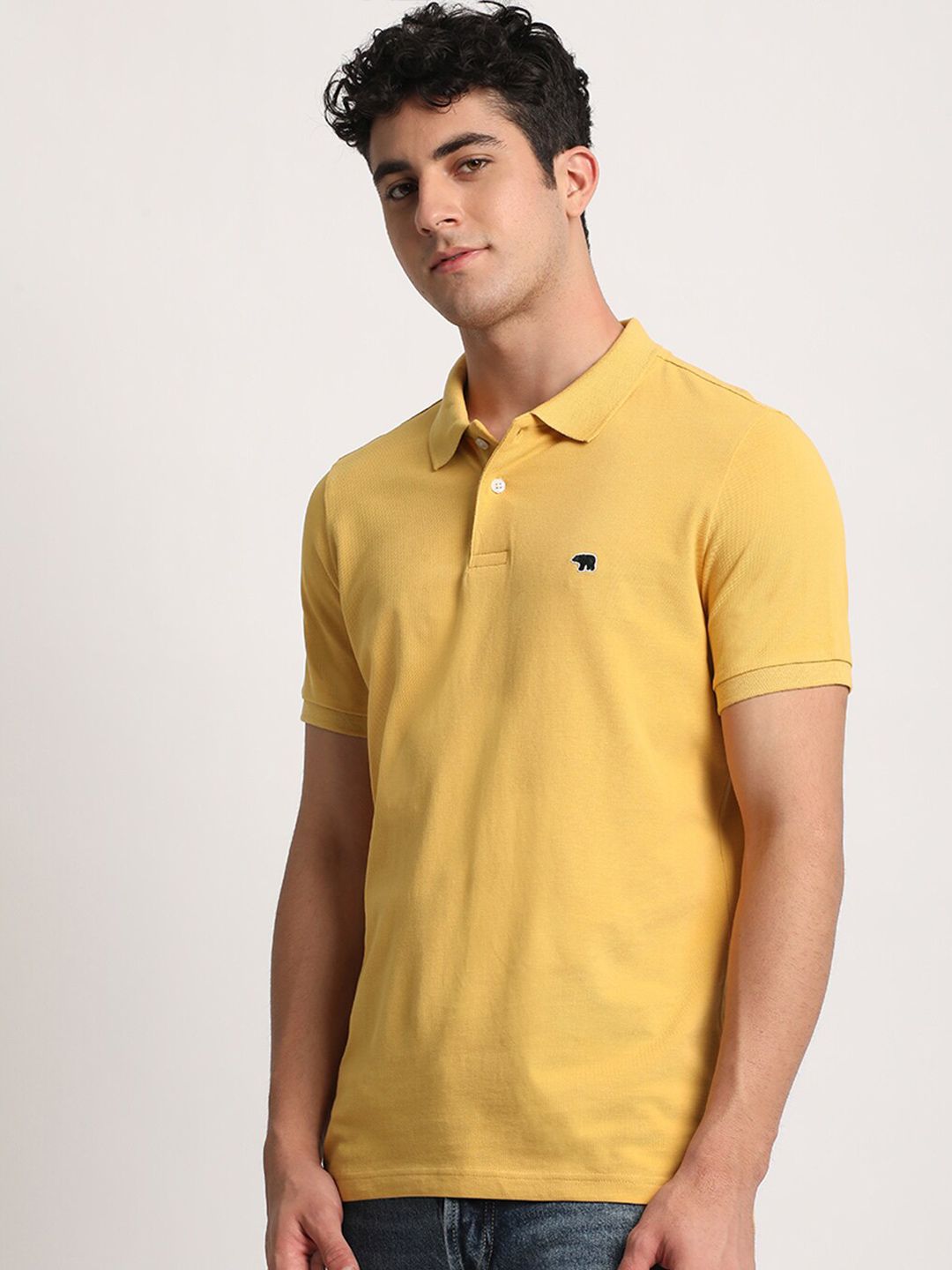 THE BEAR HOUSE Men Solid Regular Fit Cotton Polo Collar T-Shirt