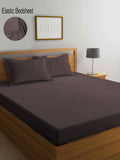 Myntra Elegant Homes Brown Striped Cotton 300 TC Fitted Super King Fine Bedsheet with 2 Pillow Covers-106 x 106 inches