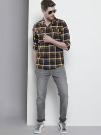 The Indian Garage Co Men Regular Fit Checked Double Flap Pocket Flannel Shirt