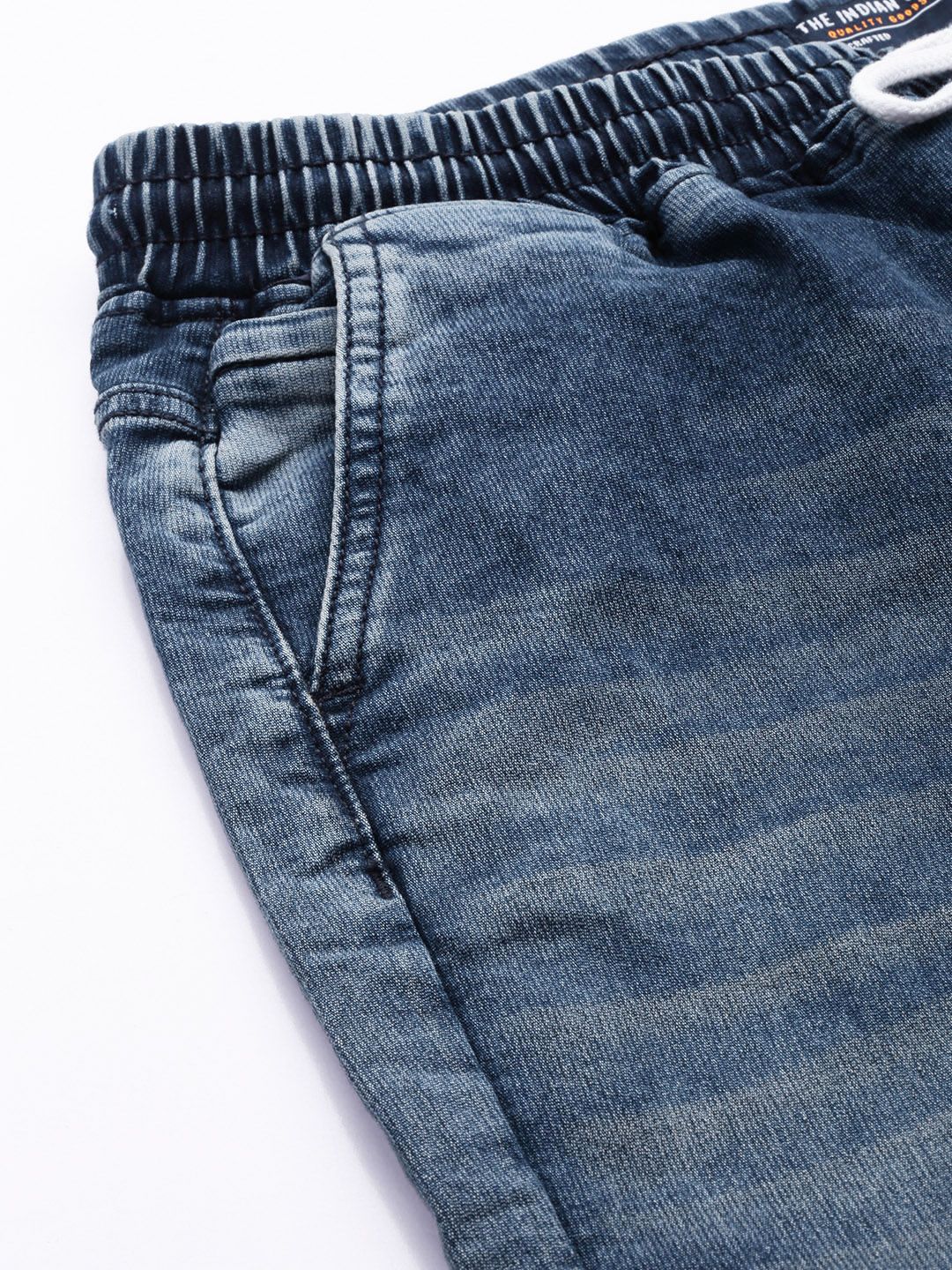 The Indian Garage Co Men Blue Cropped Jogger Heavy Fade Jeans