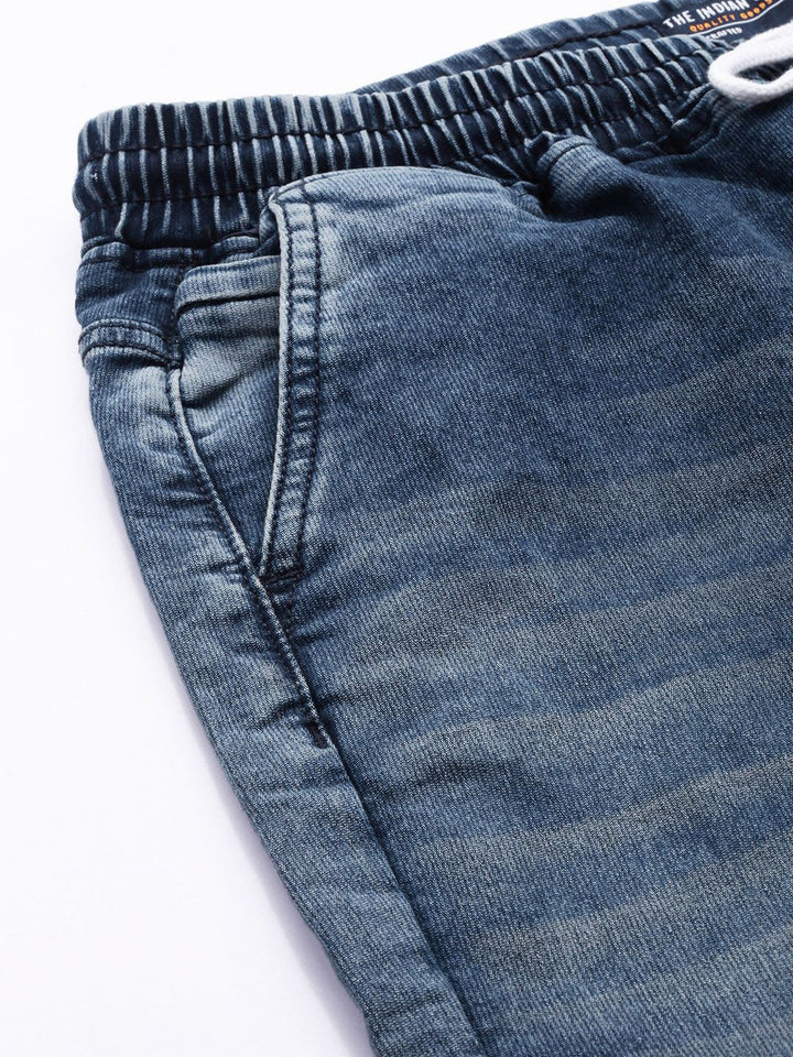 The Indian Garage Co Men Blue Cropped Jogger Heavy Fade Jeans