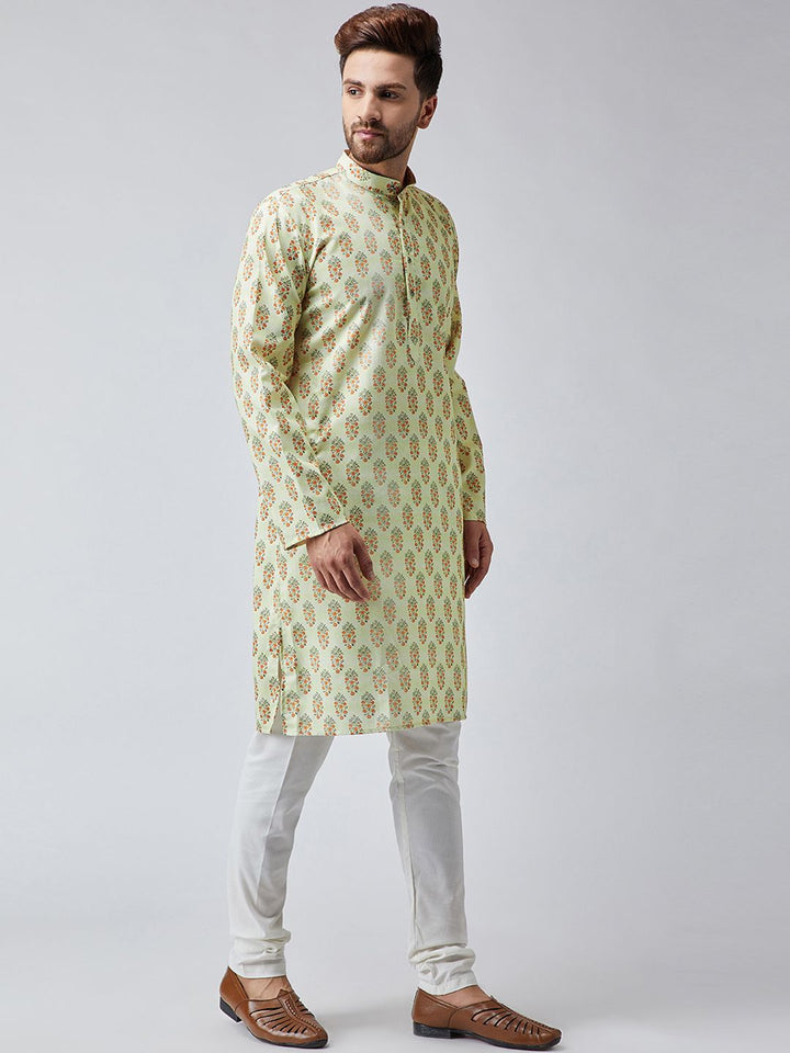 SOJANYA Men Lime Green Printed Straight Kurta