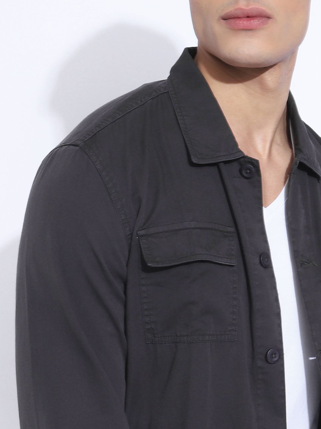 The Indian Garage Co Men Utililty Regular Fit Solid Shirt with Double Flap Pocket