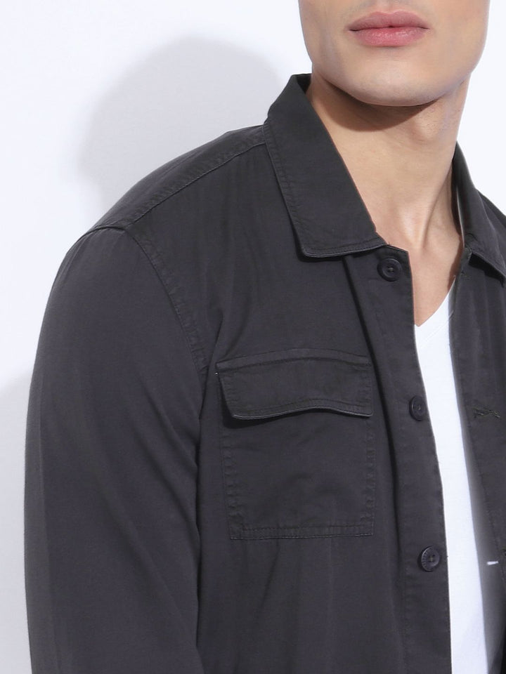 The Indian Garage Co Men Utililty Regular Fit Solid Shirt with Double Flap Pocket