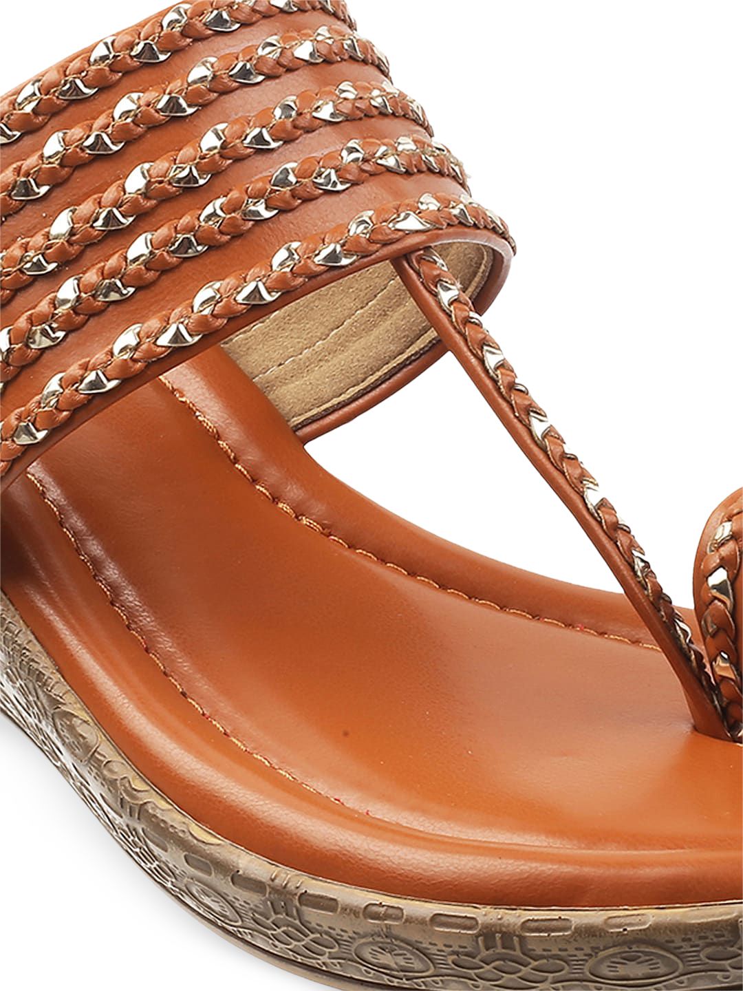 Metro Tan Embellished Wedge Sandals