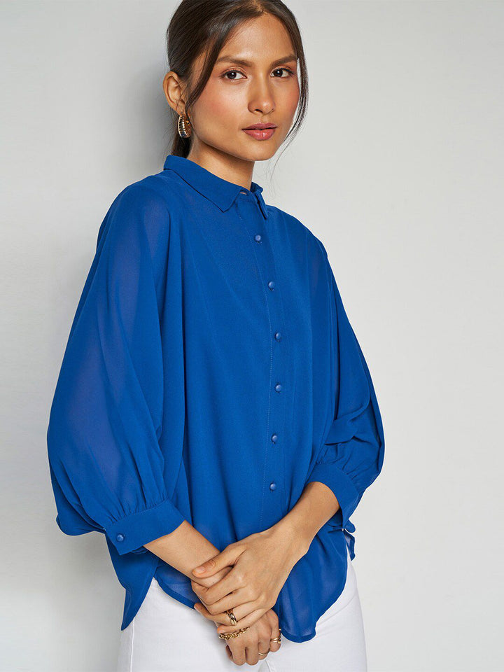 AND Cuffed Sleeves Shirt Style Top