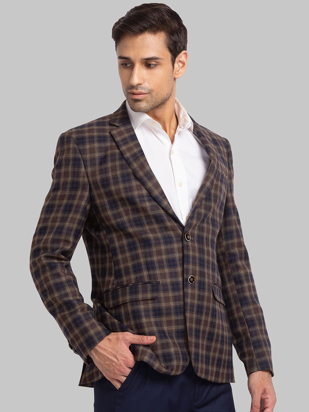 Park Avenue Men Checked Super Slim-Fit Single Breasted Blazer