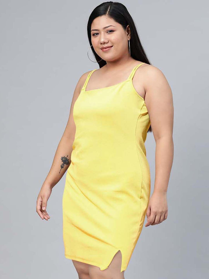 Tokyo Talkies Women Lime Green Solid Polyester Sheath Mini Dress