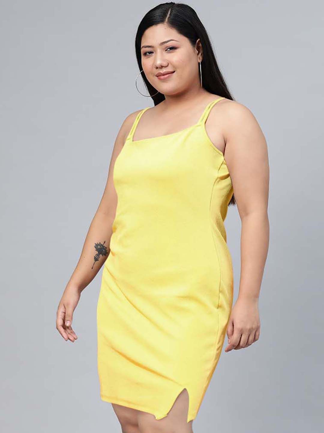 Tokyo Talkies Women Lime Green Solid Polyester Sheath Mini Dress