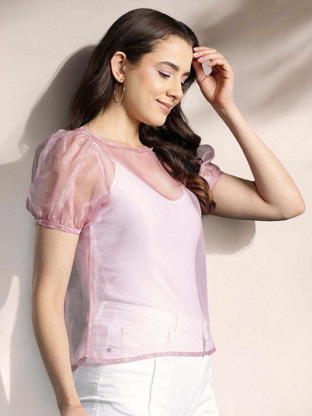 DressBerry Puff Sleeve Sheer Top