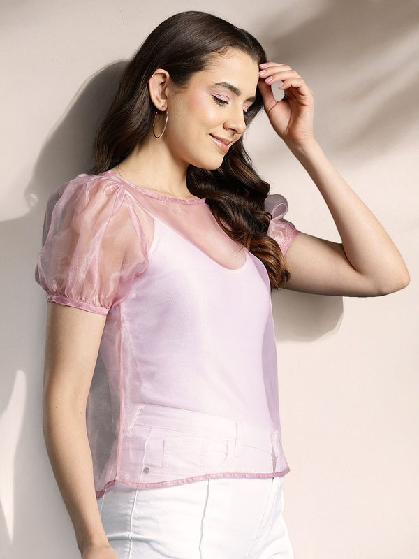 DressBerry Puff Sleeve Sheer Top