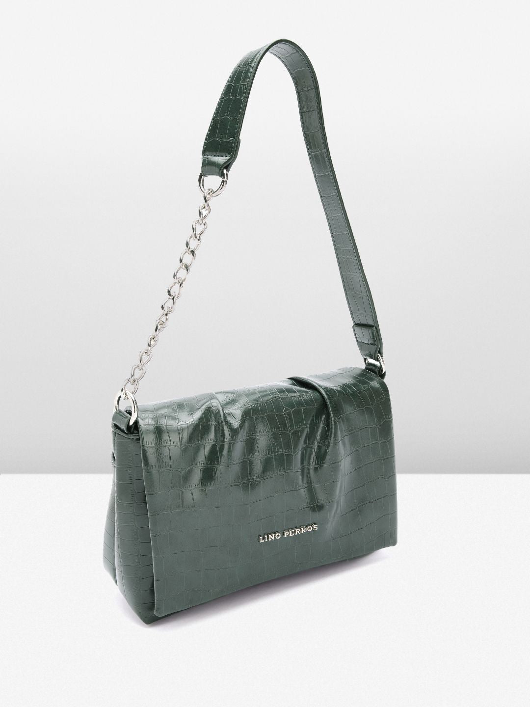 Lino Perros Croc-Textured Structured Shoulder Bag