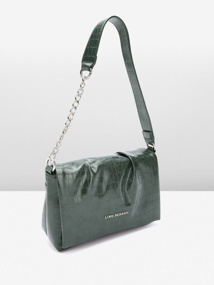 Lino Perros Croc-Textured Structured Shoulder Bag