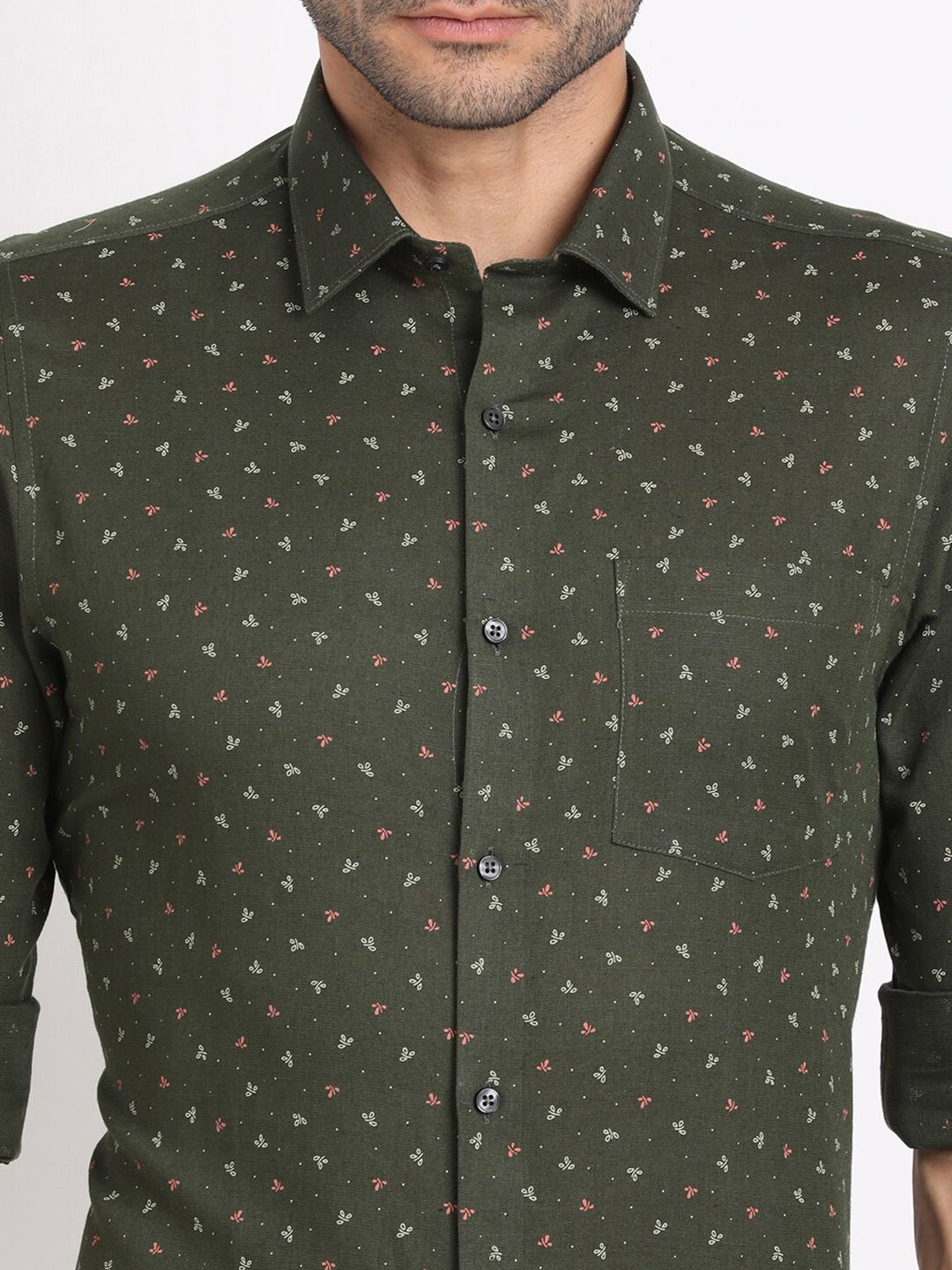 Turtle Smart Slim Fit Micro Disty Printed Cotton Linen Formal Shirt