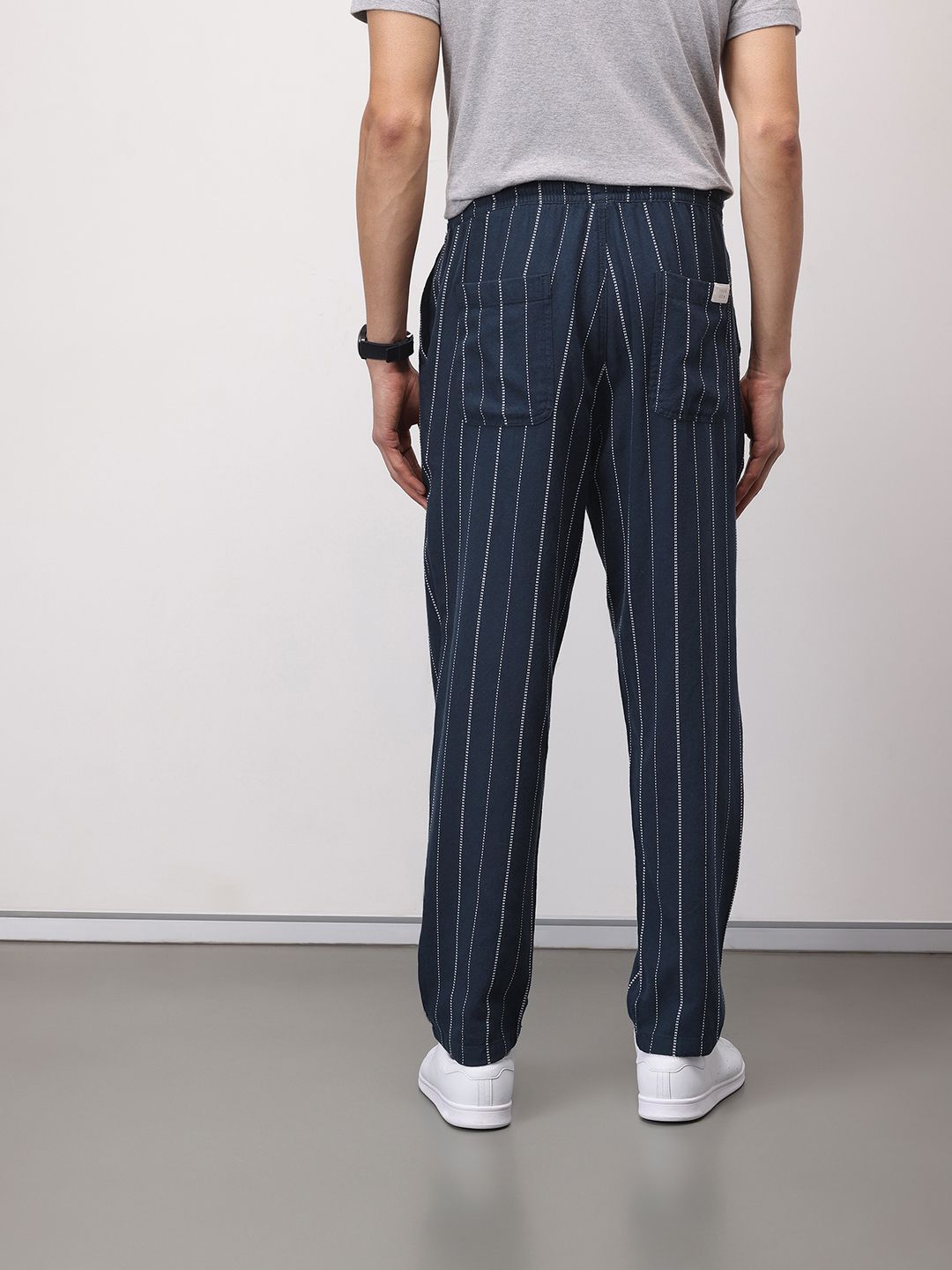 ether Zen Men Cotton Linen Striped Chinos Trousers