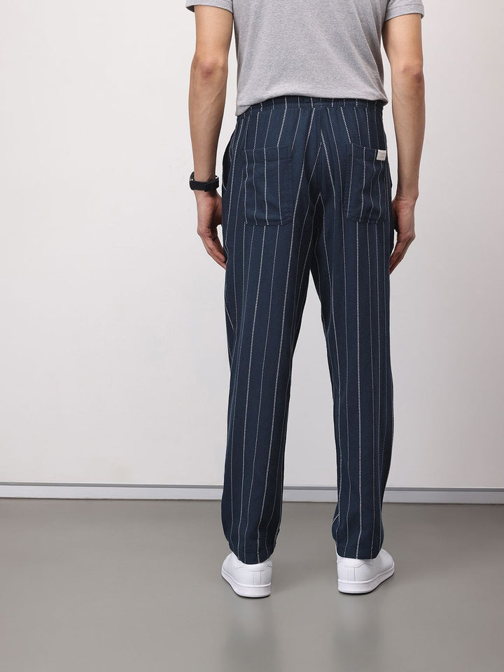 ether Zen Men Cotton Linen Striped Chinos Trousers