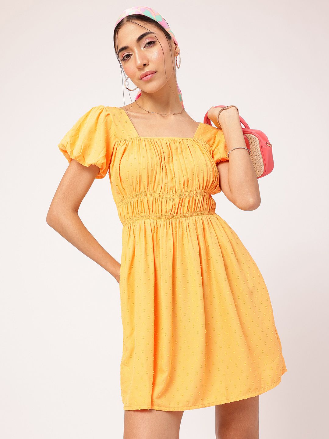 DressBerry Wanderlust Wardrobe Dobby Weave Smocked A-Line Mini Dress