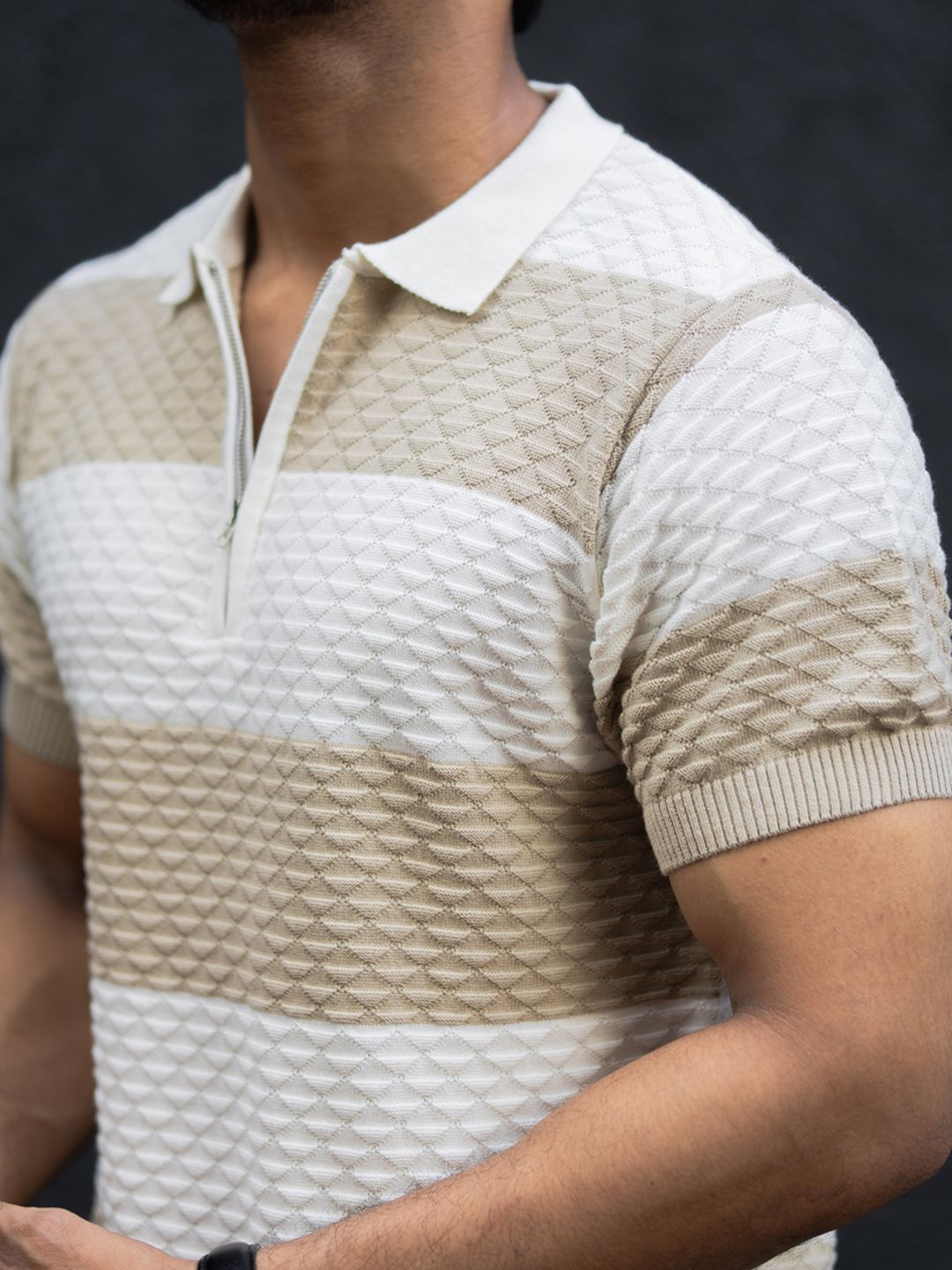 Powerlook Men Striped Polo Collar Cotton T-shirt