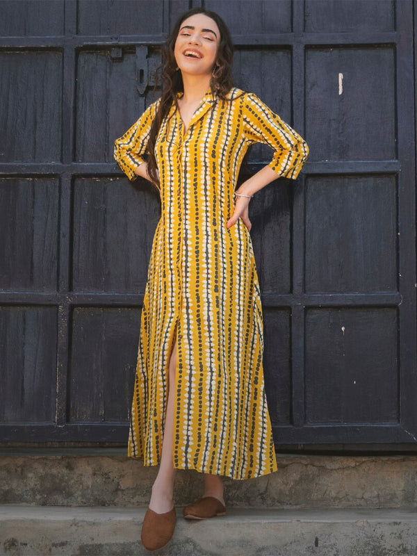 Rustorange Printed Shirt Maxi Rayon Dress