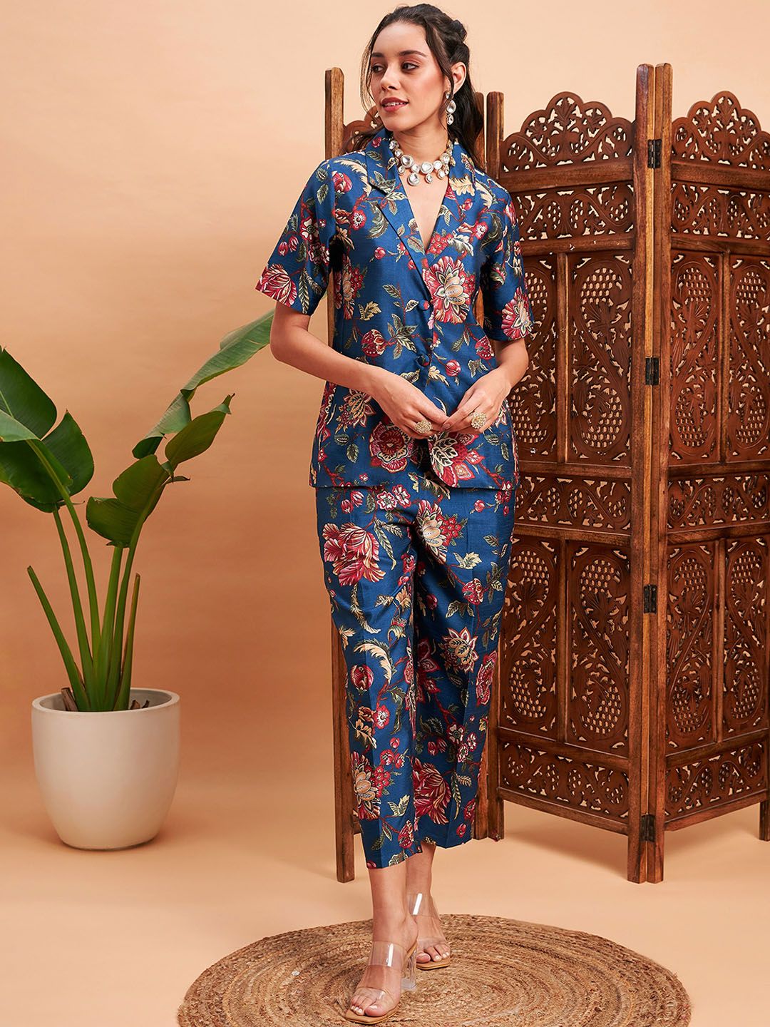 Shae by SASSAFRAS Floral Printed Blazer & Pant Co-Ord Set
