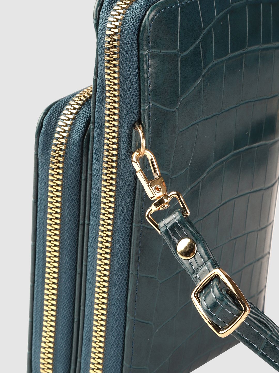 Lino Perros Teal Blue Croc Textured Structured Sling Bag with Detachable Sling Strap