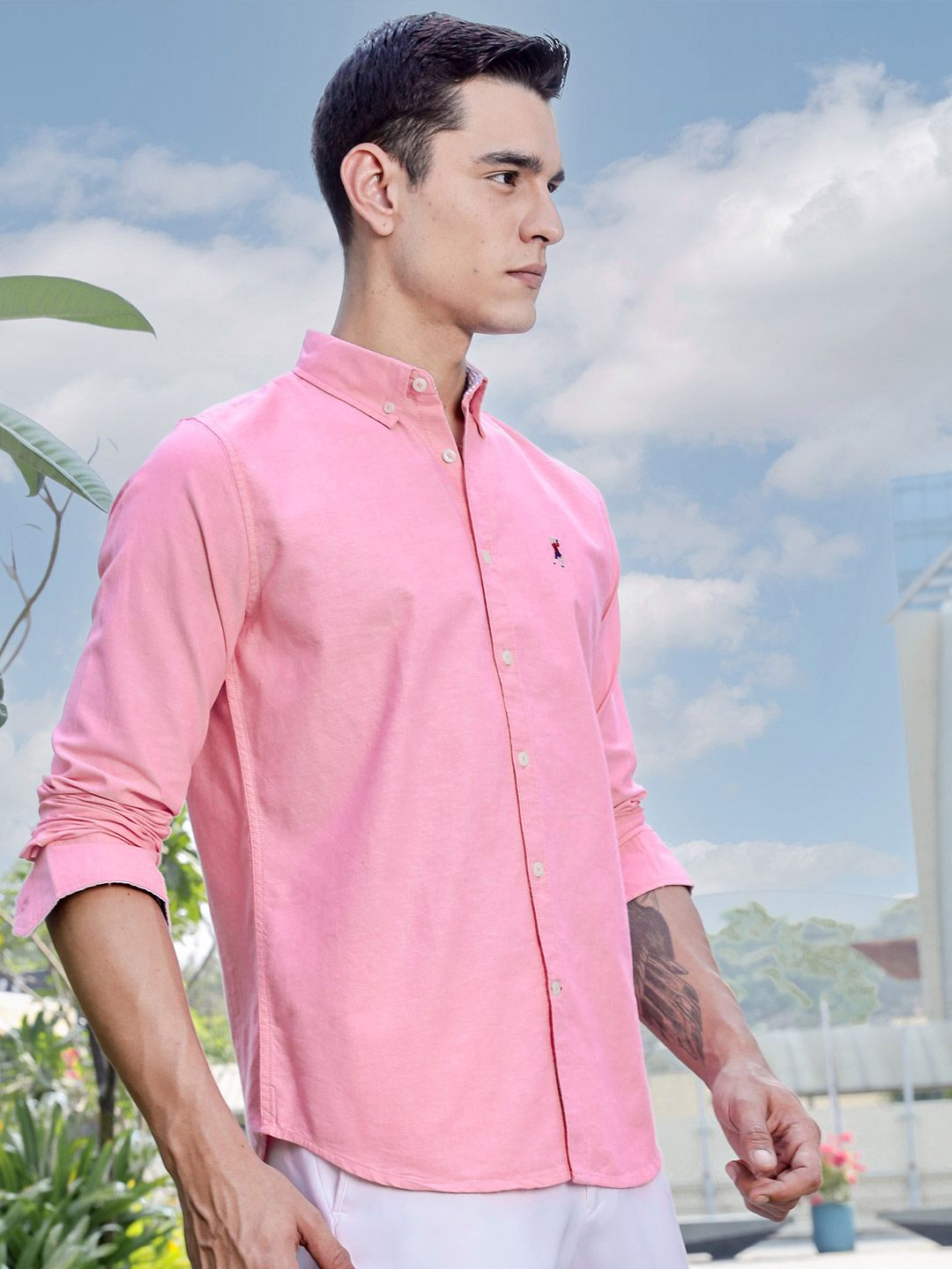Thomas Scott Men Premium Regular Fit Button-Down Collar Solid Cotton Casual Shirt