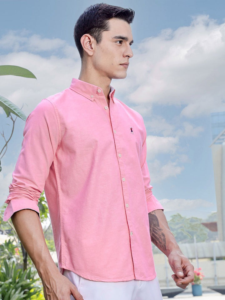 Thomas Scott Men Premium Regular Fit Button-Down Collar Solid Cotton Casual Shirt