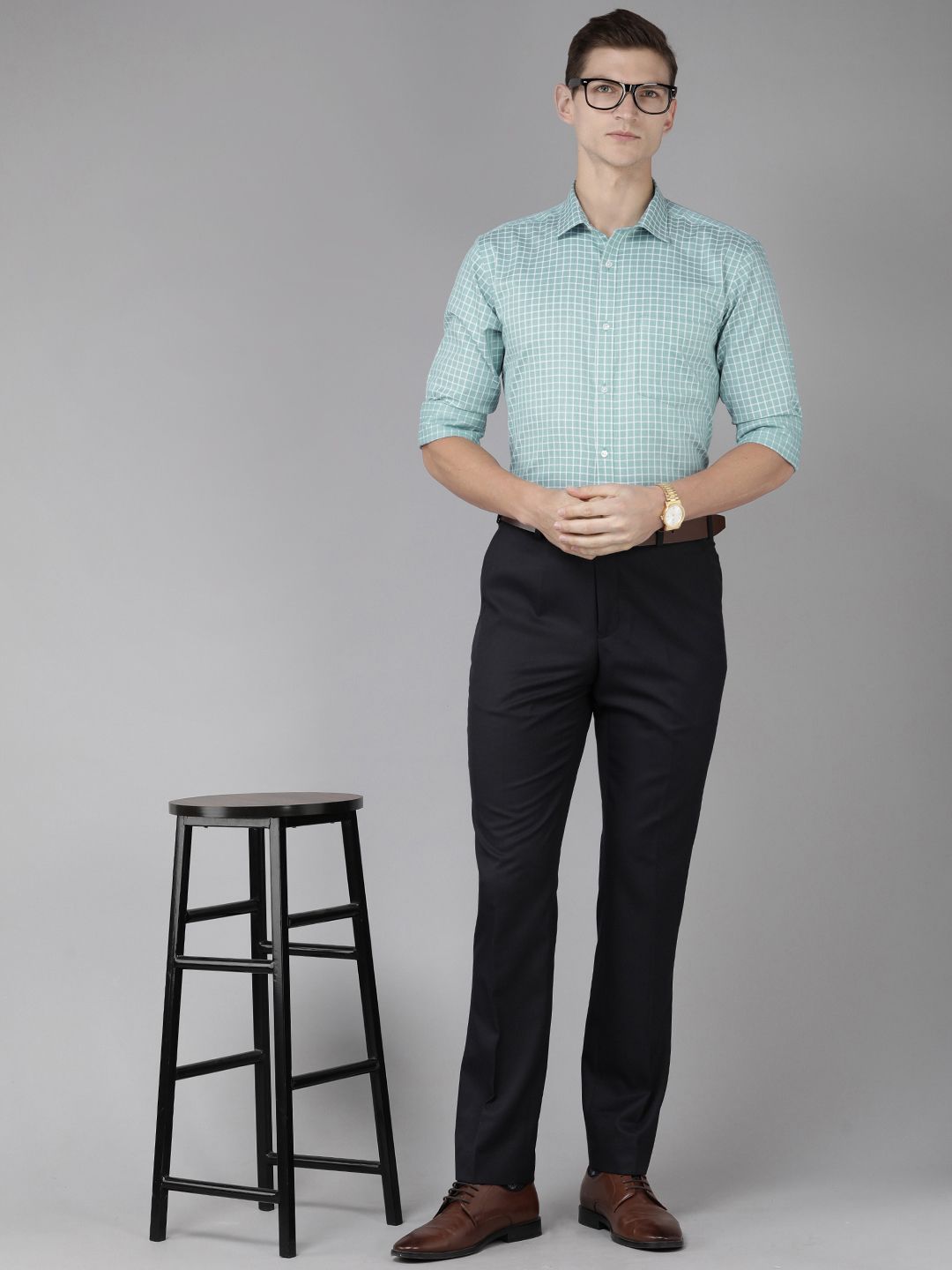 Park Avenue Men Pure Cotton Slim Fit Grid Tattersall Checks Opaque Formal Shirt
