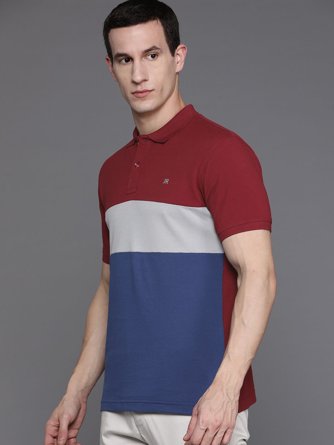 Raymond Colourblocked Pure Cotton Polo Collar T-shirt