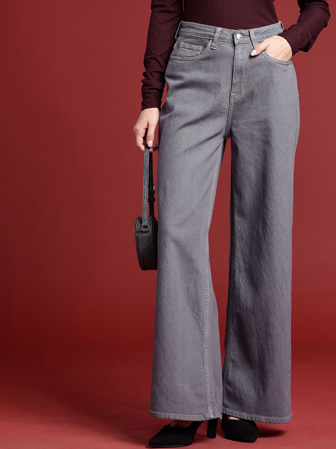 all about you Women Wide Leg High-Rise Light Fade Stretchable Jeans