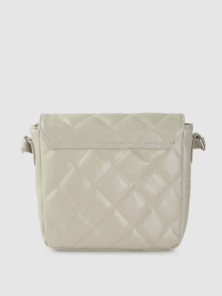 Lino Perros Sage Green Quilted Structured Sling Bag with Non-Detachable Sling Strap