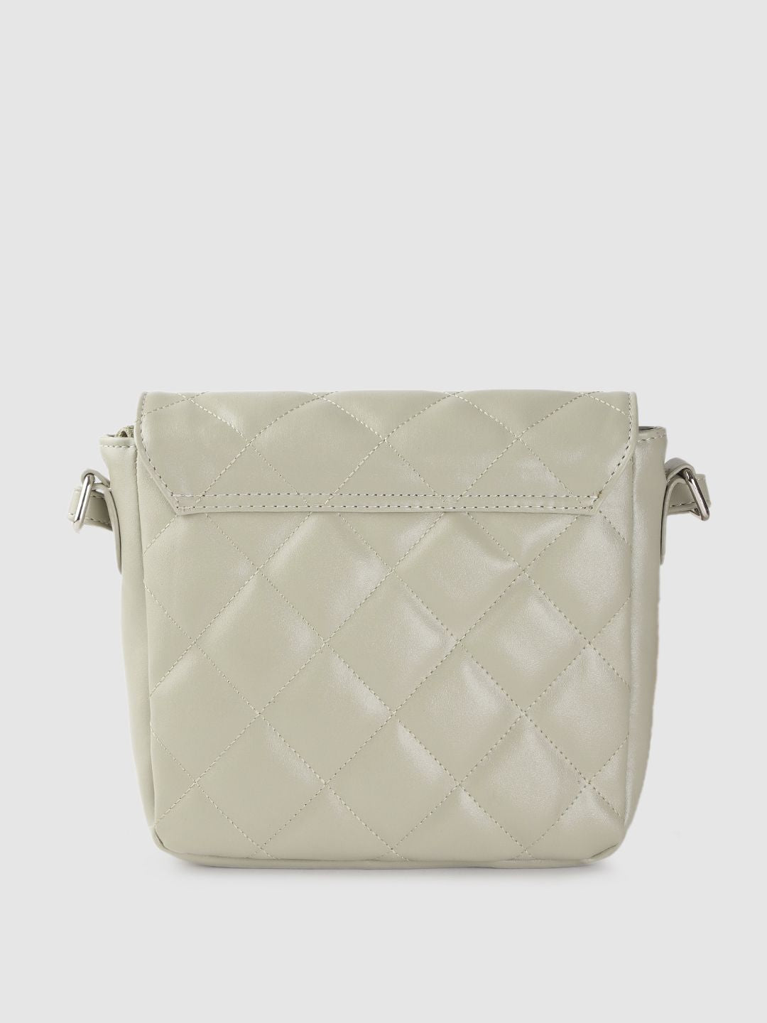 Lino Perros Sage Green Quilted Structured Sling Bag with Non-Detachable Sling Strap