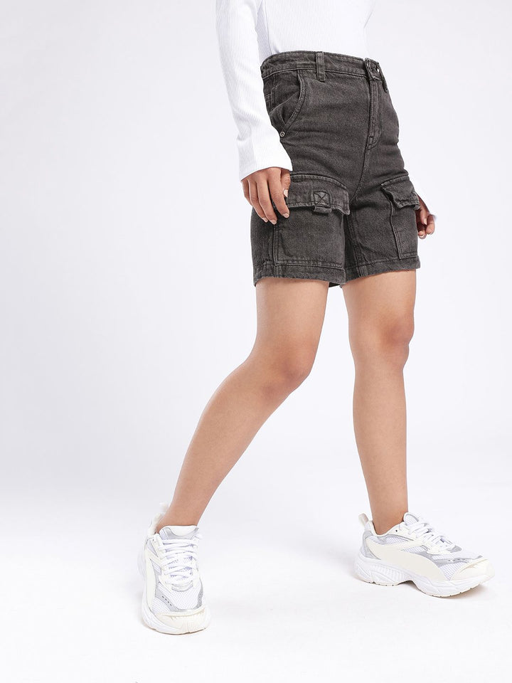 DressBerry Women Urban Vibe High-Rise Denim Cargo Shorts