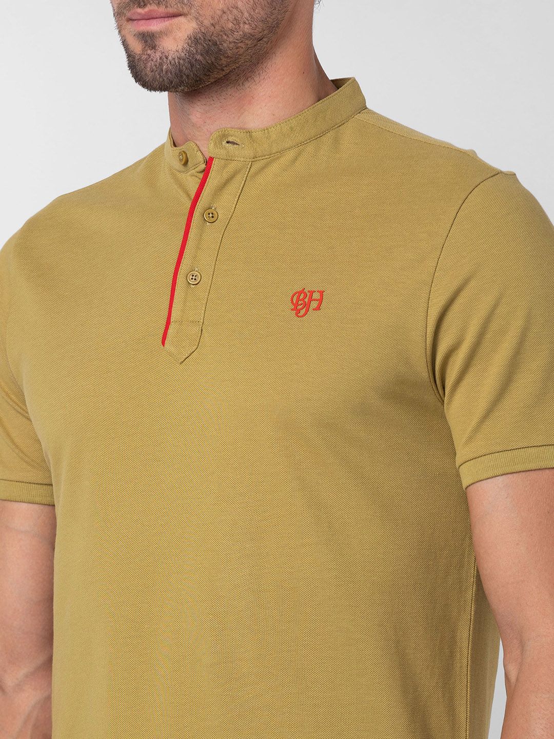 Being Human Clothing Men Pure Cotton Henley Neck Applique T-shirt