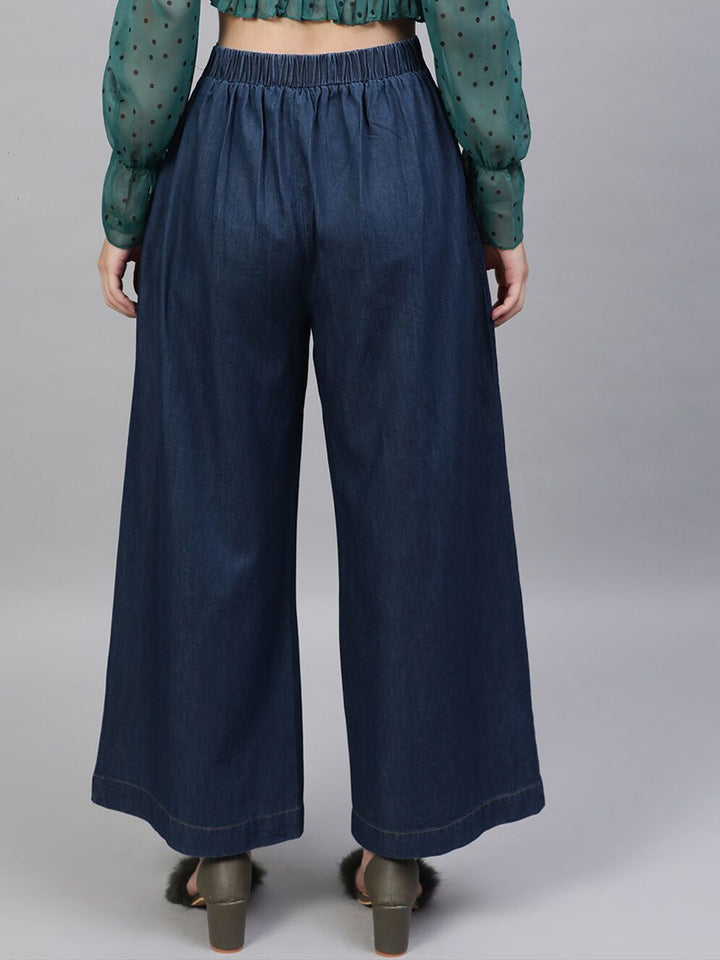 STREET 9 Women Blue Loose Fit Solid Parallel Cotton Trousers