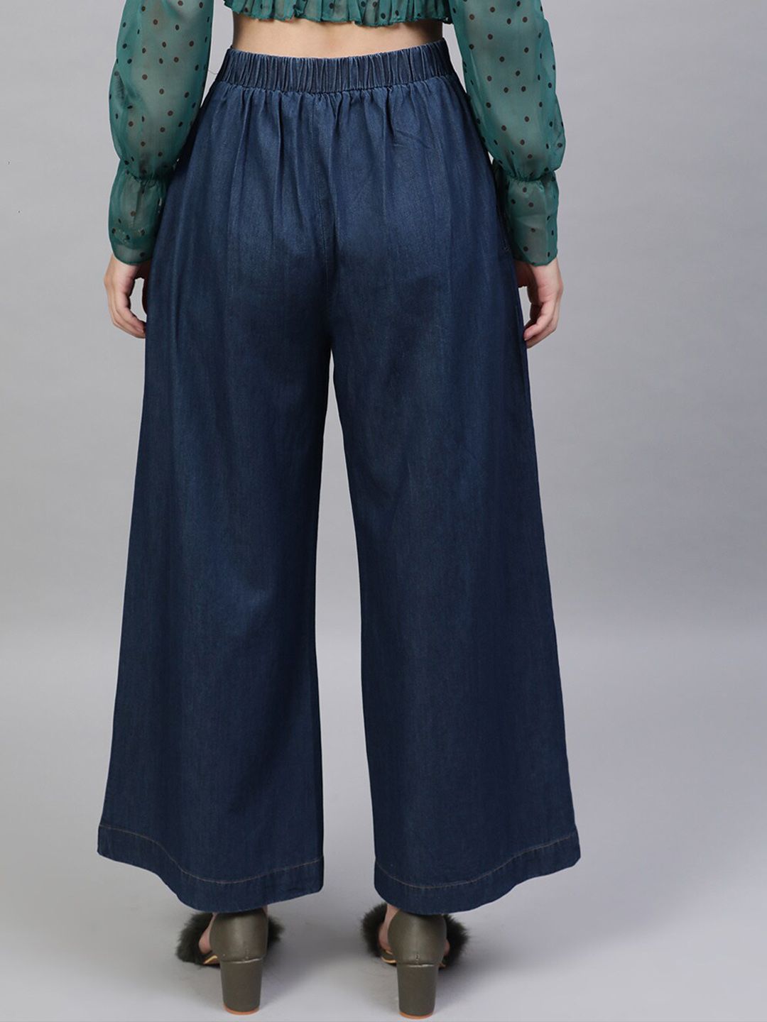 STREET 9 Women Blue Loose Fit Solid Parallel Cotton Trousers