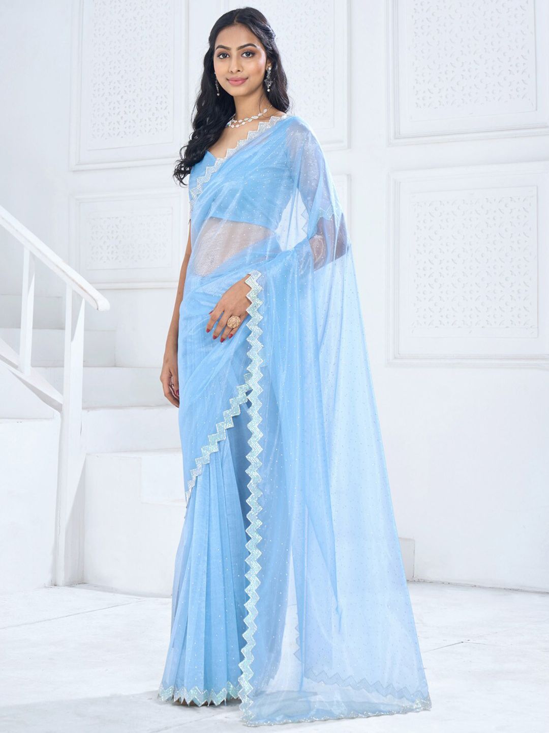 Saree mall Embellished Beads and Stones Organza Saree
