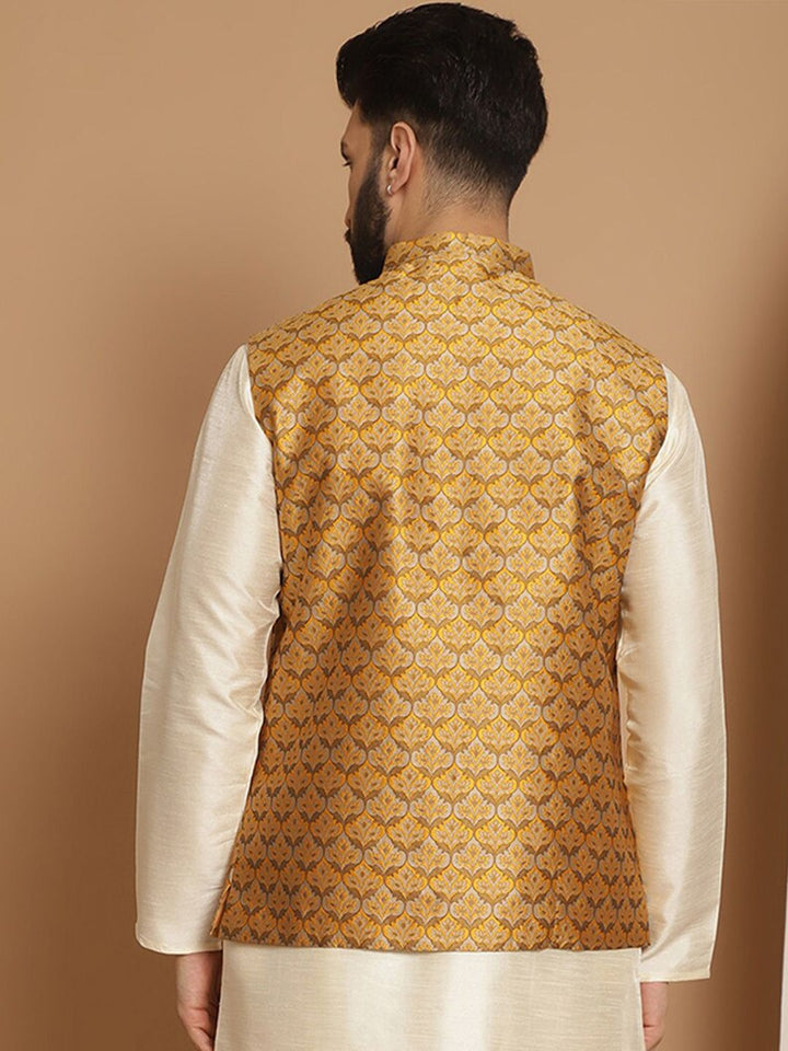 Jaket Nehru Kolar Mandarin Anouk Mustard Printed