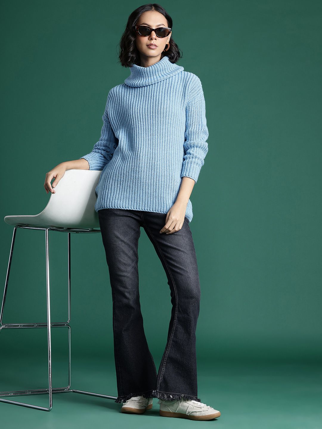 DressBerry Self-Striped Drop-Shoulder Sleeves Pullover