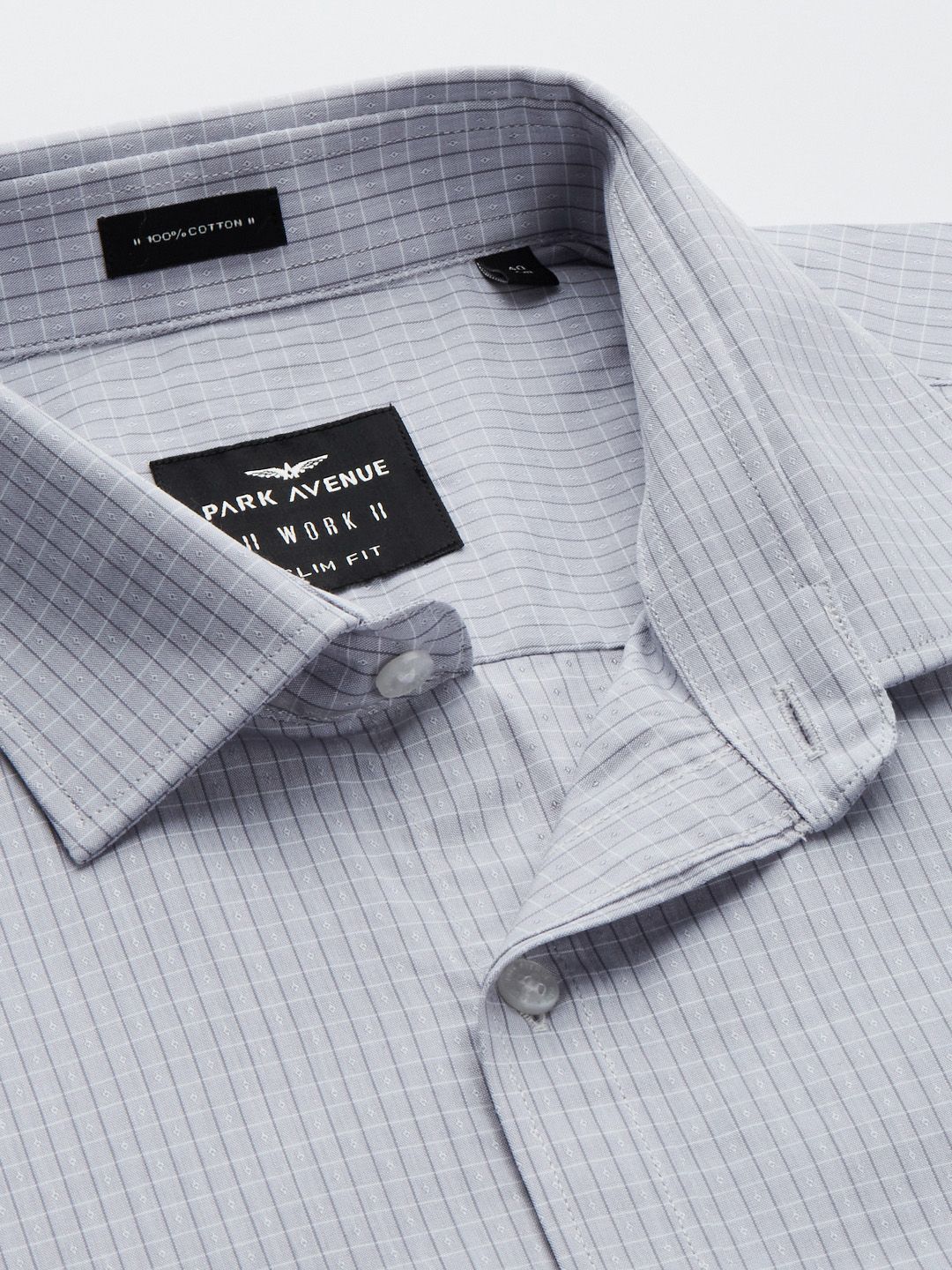 Park Avenue Men Grey Slim Fit Checked Pure Cotton Formal Shirt