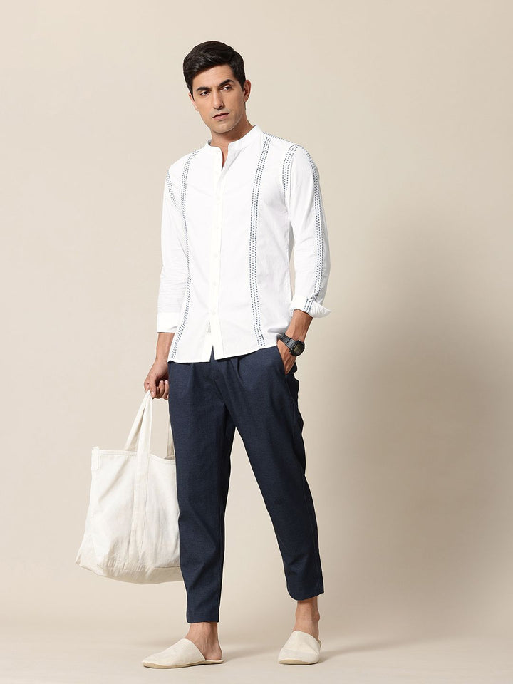 Mr Bowerbird Pure Cotton Embroidered Tailored Fit Opaque Casual Shirt