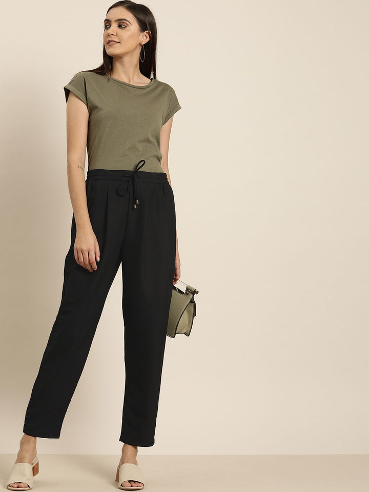 all about you Women Black Slim Fit Solid Trousers