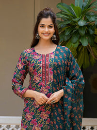 KALINI Women Floral Printed Regular Kurta with Trousers & Dupatta