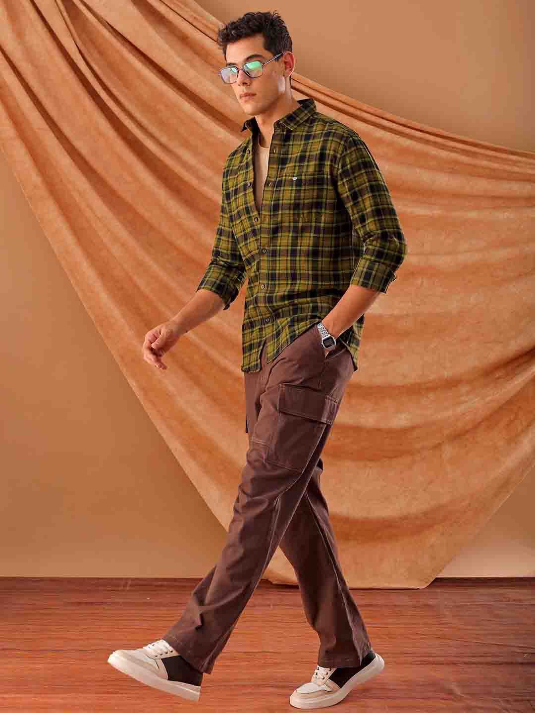 The Indian Garage Co. Spread Collar Slim Fit Tartan Checks Cotton Casual Shirt
