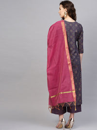 Indo Era Midnight Blue Foil Print Persian Mandala Pure Cotton Kurta Set