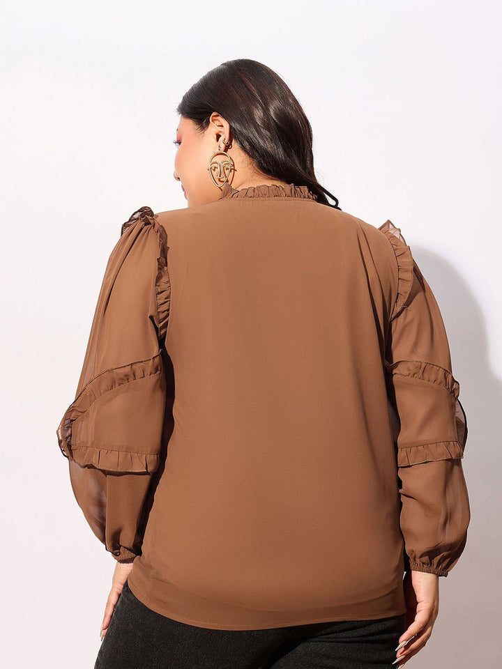 SASSAFRAS Curve Plus Size V-Neck Ruffles Georgette Top