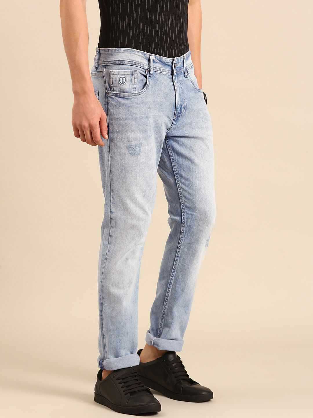Being Human Men Slim Fit Low Distress Heavy Fade Stretchable Jeans