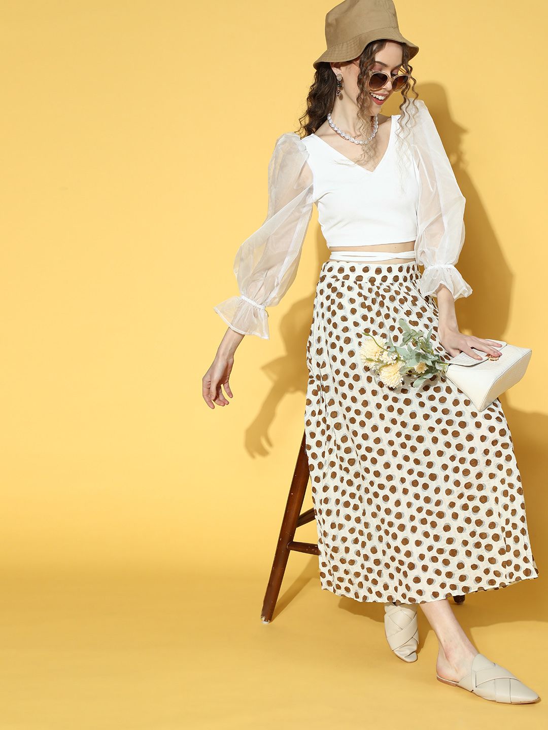 Athena Women Classic White Self-Design Puff Sleeves Top
