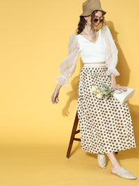 Athena Women Classic White Self-Design Puff Sleeves Top